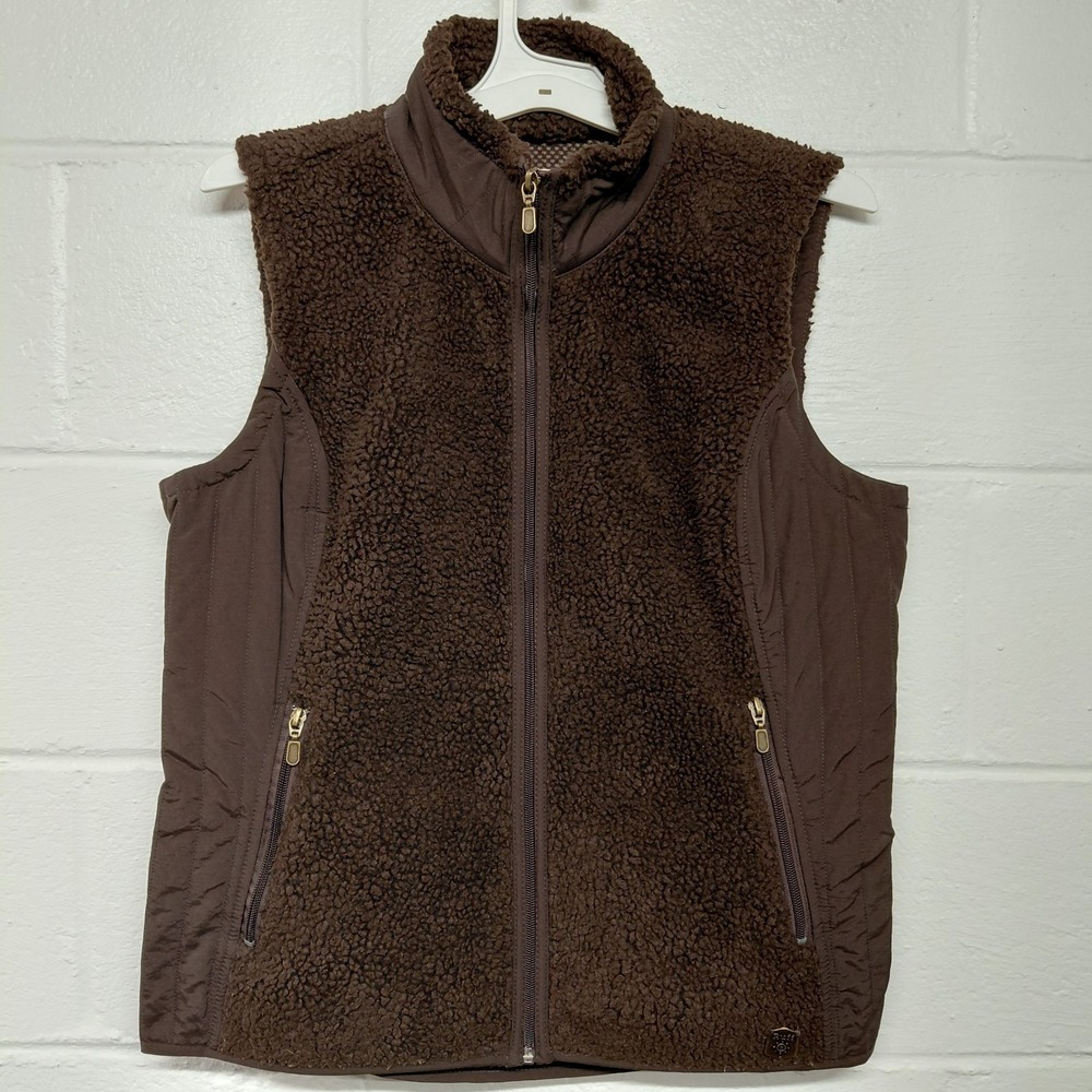 Ruff Hewn Womens Sherpa Fleece Chocolate Brown Vest Size LARGE Full Zip Pockets